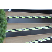 Antypoślizgowy profil schodowy, R13, 2 paski, aluminium, fluorescencyjny w dzień