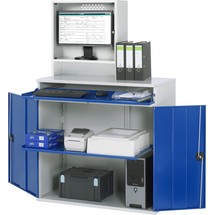 Armadio per computer RAU, alloggiamento monitor, ripiano estraibile per tastiera, doppia anta a battente