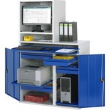 Armadio per computer RAU, alloggiamento monitor, ripiano estraibile per tastiera, doppia anta a battente, cassetti