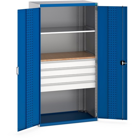 armario puerta abatible sistema bott cubio con 1 estante intermedio, 4 cajones, 1 placa insertable H x An x F 2.000 x 1.050 x 650 mm