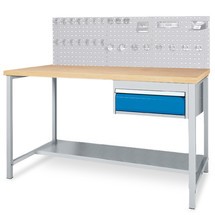 Bedrunka+Hirth Komplett-Set Werktisch mit Schublade + Lochplattenrückwand + Hakensortiment