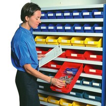 Bloqueio de extração para caixas para estanteria