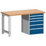 bott Cubio systém pracovní stůl s 5 zásuvkami, H×B×D 840 × 1 500 × 750 mm, buková pracovní deska