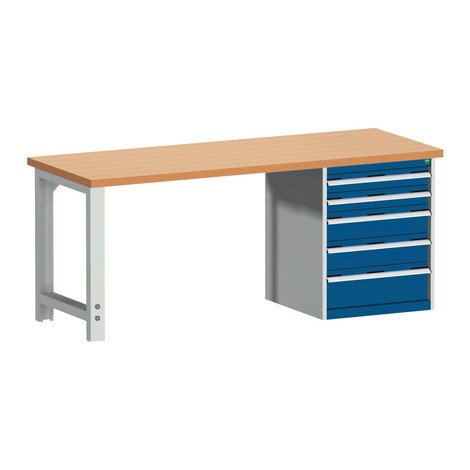 bott Cubio systém pracovní stůl s 5 zásuvkami, H×B×D 840 × 2 000 × 750 mm, buková pracovní deska