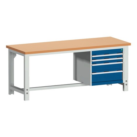 bott Cubio systém pracovní stůl se 4 zásuvkami, VxŠxH 740-1,140 × 2 000 × 750 mm, buková pracovní deska