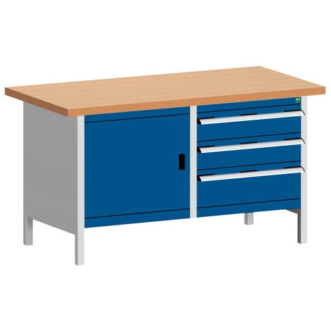 bott Cubio systém pracovný stôl s 3 zásuvkami+dverami, V x Š x H 840 × 1,500 × 750 mm, buková pracovná doska