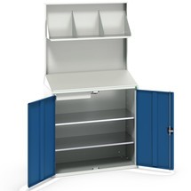 bott verso Economy desk with smooth rear panel, 2 shelves, 1 drawer, file storage