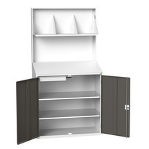bott verso Economy desk with smooth rear panel, with file holder, 2 shelves, 1 drawer