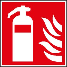 Brandschutzschild – Feuerlöscher mit Flammen