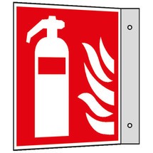 Brandschutzschild – Feuerlöscher mit Flammen, Fahne