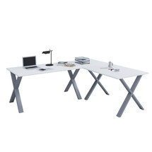 Bureau d'angle Lona, chaque plateau de table LxP 1 400 x 500 mm, X pieds