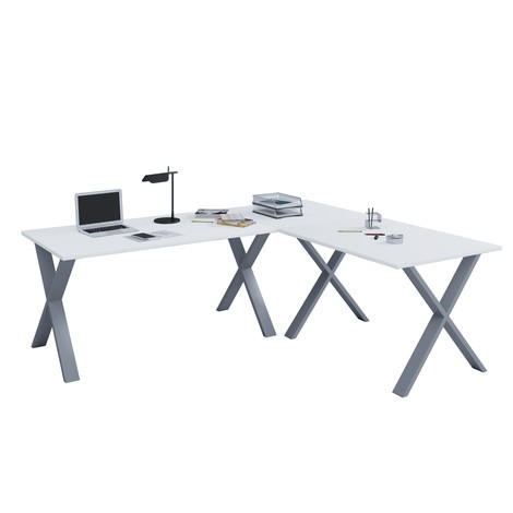 Bureau d'angle Lona, chaque plateau de table LxP 1.100 x 500 mm, X pieds
