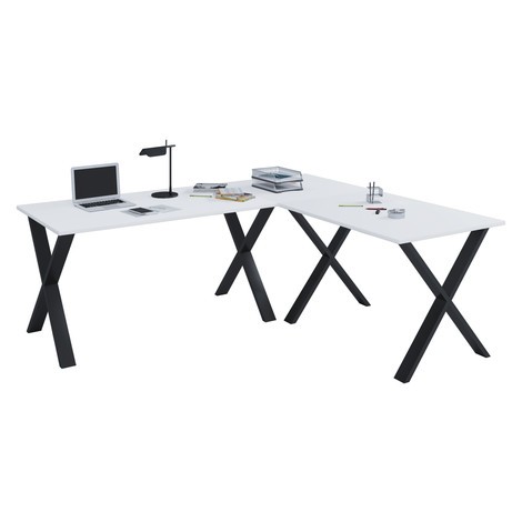 Bureau d'angle Lona, chaque plateau de table LxP 1.100 x 500 mm, X pieds