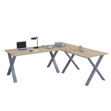 Bureau d'angle Lona, chaque plateau de table LxP 1.100 x 800 mm, X pieds