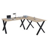 Bureau d'angle Lona, plateaux de table LxP 1 400 x 800 et 1 100 x 800 mm, pieds X