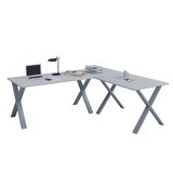 Bureau d'angle Lona, plateaux de table LxP 1.100 x 500 et 800 x 500 mm, pieds X