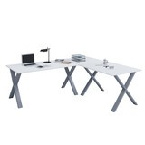 Bureau d'angle Lona, plateaux de table LxP 1.100 x 800 et 800 x 800 mm, pieds X