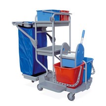 Chariot de nettoyage Harema®, 4 seaux, avec support en plastique