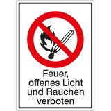 Combinaison de panneaux d’interdiction : « Feu et flamme nue interdits et défense de fumer »