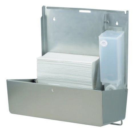 Combinatie van dispenser voor papieren handdoekjes en zeepdispenser rechts Air-Wolf