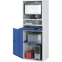 Computerkast RAU, monitorbehuizing, uitschuifblad voor het toetsenbord, draaideur