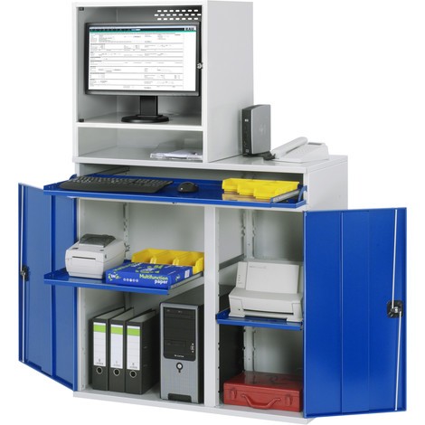 Computerkast RAU, monitorbehuizing, uitschuifblad voor het toetsenbord, dubbele draaideur