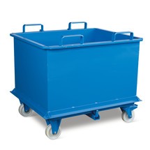 Container med bottentömning och automatisk utlösning, med hjul, volym 0,5 m³