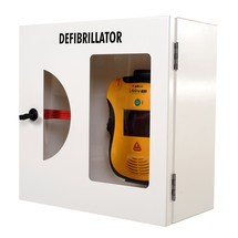 Defibrillatoren-Schrank mit Einschlagscheibe und akustischem Alarm