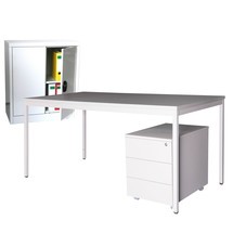 Einrichtungs-Set Steinbock®, Schreibtisch inkl. Rollcontainer + Beistellschrank