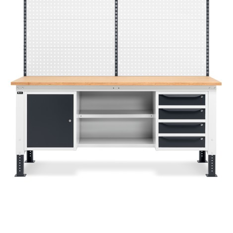Fami Werkbank, höhenverstellbar, mit Multifunktionswand, Schubladen, Schrank und Rückwand mit Fachböden