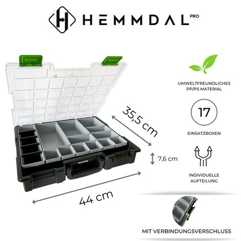 HEMMDAL Kleinteilekoffer aus Kunststoff mit Verbindungsverschluss