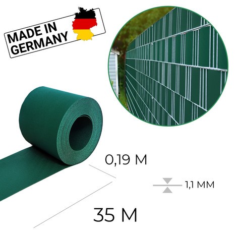 HEMMDAL Sichtschutzstreifen, grün – 0,19 x 35 m – Premium / 1,1 mm stark