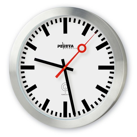 Horloge murale radioguidée PEWETA DCF77, type 150, traits DIN, « aiguille des secondes de gare »