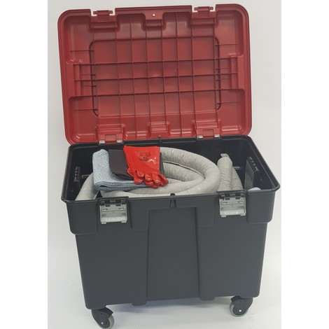 Kit di emergenza in contenitore con ruote, capacità di assorbimento 150 l