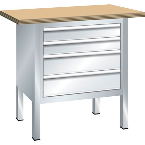 Kompaktowa ława warsztatowa LISTA, (szer. x gł. x wys.) 1000 x 700 x 850 mm, buk, 4 szuflady