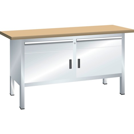Kompaktowa ława warsztatowa LISTA, (szer. x gł. x wys.) 1500 x 700 x 840 mm, multipleks, 2 szuflady