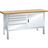 Kompaktowa ława warsztatowa LISTA, (szer. x gł. x wys.) 1500 x 700 x 850 mm, buk, 4 szuflady