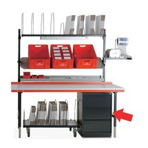 Lådskåp för packning bord system