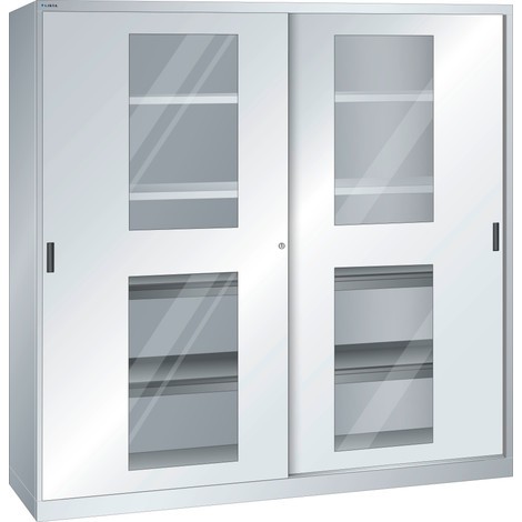 LISTA Armoire à portes coulissantes, (lxPxH) 2 000x580x1 950 mm, 4 rayons extensibles, 4 étagères réglables, vitre transparente