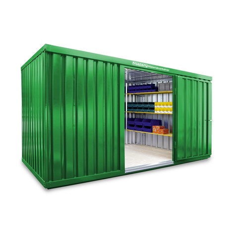 Materialcontainer Einzelmodul, HxBxT 2.150 x 4.050 x 2.170 mm, montiert, Holzfußboden, lackiert