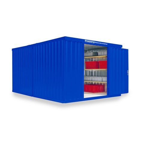 Materialcontainer Kombination, 2 Module, HxBxT 2.150 x 3.050 x 4.340 mm, zerlegt, Holzfußboden, lackiert