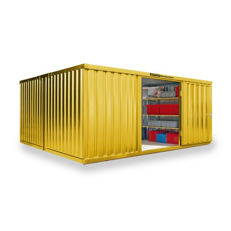 Materialcontainer Kombination, 2 Module, HxBxT 2.150 x 4.050 x 4.340 mm, vormontiert, Holzfußboden, lackiert