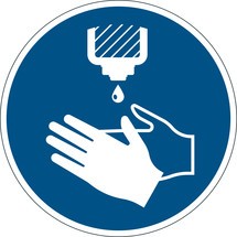 Naklejka ze znakiem nakazu DURABLE „Dezynfekuj ręce” Ø 430 mm, grubość 0,2 mm