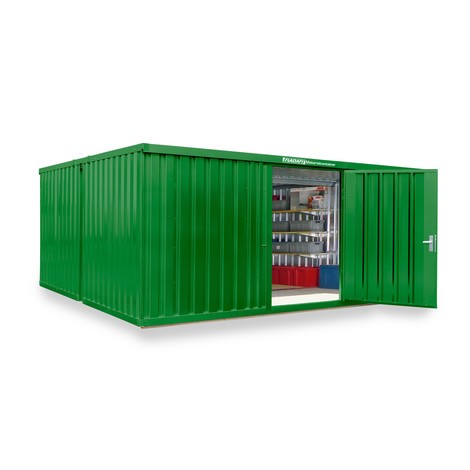 Opslagcontainer combinatie, 2 modules, hxbxd 2.150 x 5.080 x 4.340 mm, voorgemonteerd, houten bodem, gelakt