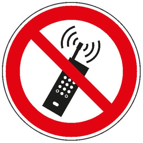 Panneau d'interdiction – Téléphones portables allumés interdits