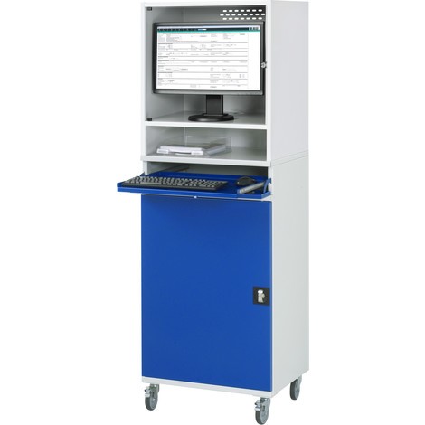 Počítačová skriňa RAU, kryt na monitor, vysúvateľný priečinok na klávesnicu, krídlové dvere
