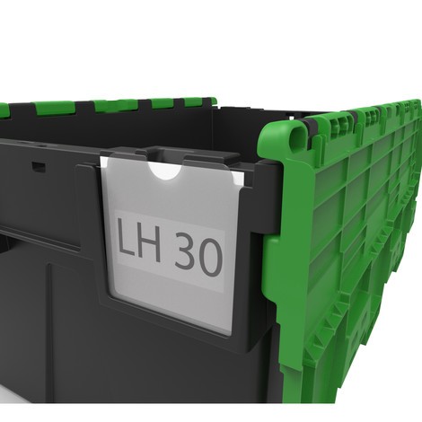 Porta-etichette per contenitore impilabile multiplo con coperchio ribaltabile