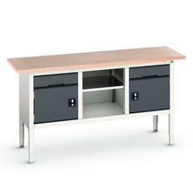 Pracovný stôl bott verso (doska Multiplex), 2 zásuvky, 2 dvere a 1 odkladacie dno