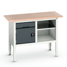 Pracovný stôl bott verso (doska Multiplex), s 1 zásuvkou, 1 dverami a odkladacím dnom