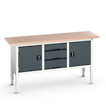 Pracovný stôl bott verso (doska Multiplex), s 3 zásuvkami a 2 dverami